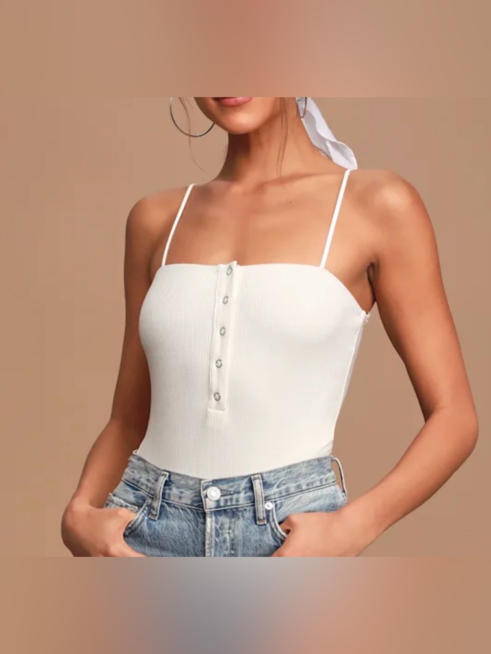 Lulus - So Easy White Ribbed Snap Front Bodysuit